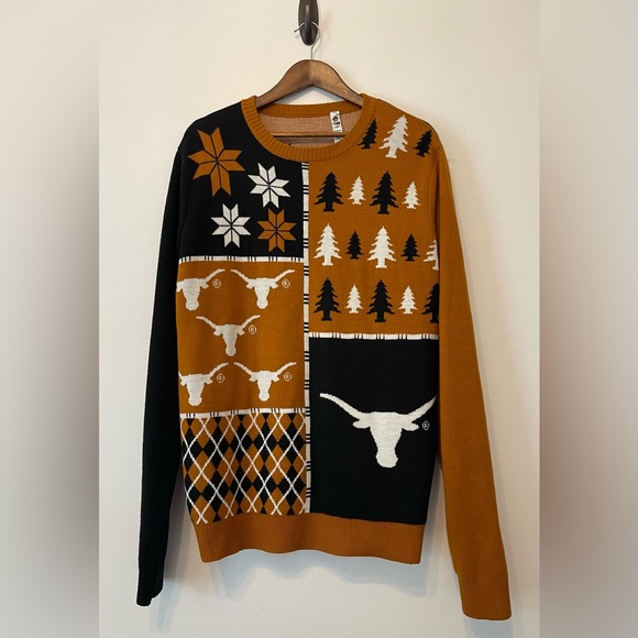 Forever Collectibles Men’s XL Texas Longhorns Grandpa Sweater Plaid Logo Brown - Picture 1 of 8